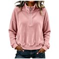 thumbnail image 6 of Women Quarter Zip Pullover Long Sleeve Velvet Sweatshirt Soft Cozy Lightweight Fall Winter Casual Loose Fit Tops Warm Outdoor Sports Wear M, 6 of 7
