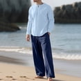 thumbnail image 4 of ZVNAΖH Men's 2-Piece Linen Set Keyhole Neck Long Sleeve Shirt & Wide Leg Pants Hawaiian Vacation Outfit Casual Beach Set, 4 of 8