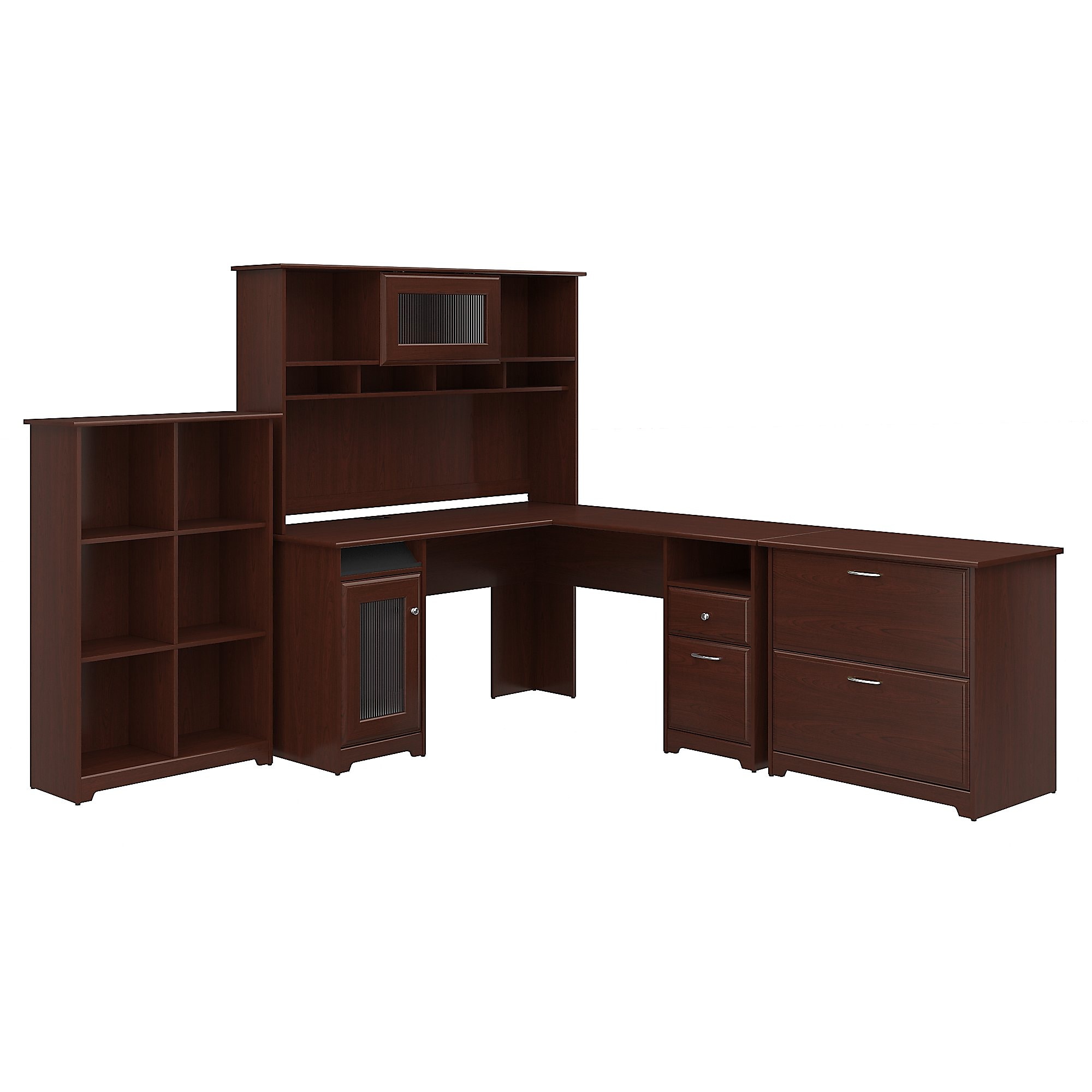 Bush Furniture L Shaped Desk w/Hutch 6 Cube Organizer & Lateral File