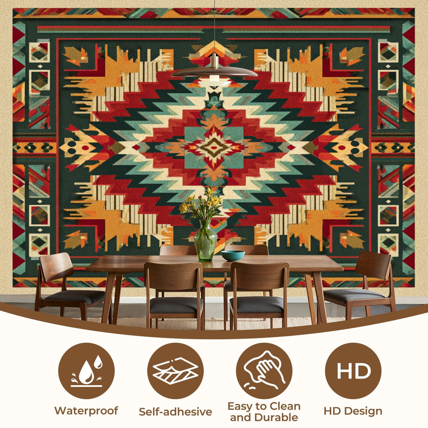 Wall Mural Peel and Stick Ethnic seamless Native Southwest American Indian Aztec Self-Adhesive Wallpaper Removable Wall Decal Wall Sticker Home Decor for Living Room Bedroom 69"x96"
