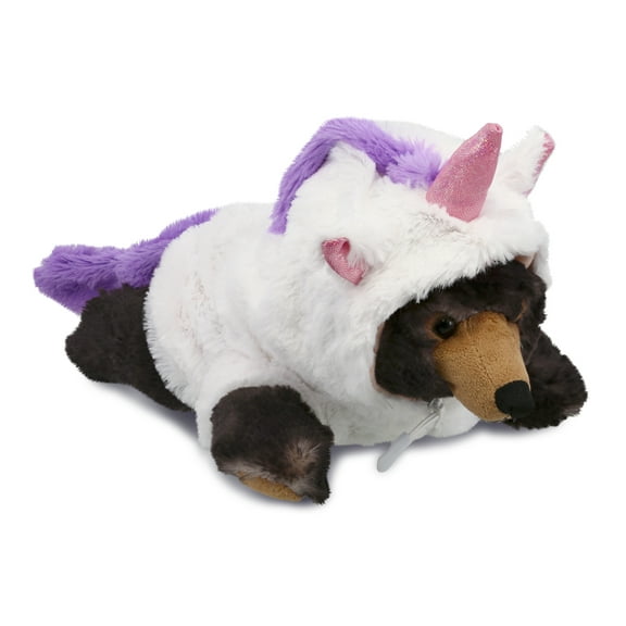 DolliBu Lying Wild Black Bear Unicorn Plush Stuffed Animal Toy - Super Soft Bearcorn Dress Up with Removable Unicorn Plush Outfit, Cute Fantasy Gift - 10 Inches