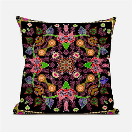 

Amrita Sen Designs CAPL844FSDS-ZP-16x16 16 x 16 in. Paisley Leaf Geo Duo Suede Zippered Pillow with Insert - Black Gold & Pink
