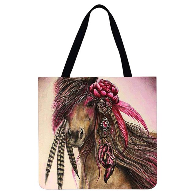 Bolso Tote Lino Con Gran Capacidad Horse