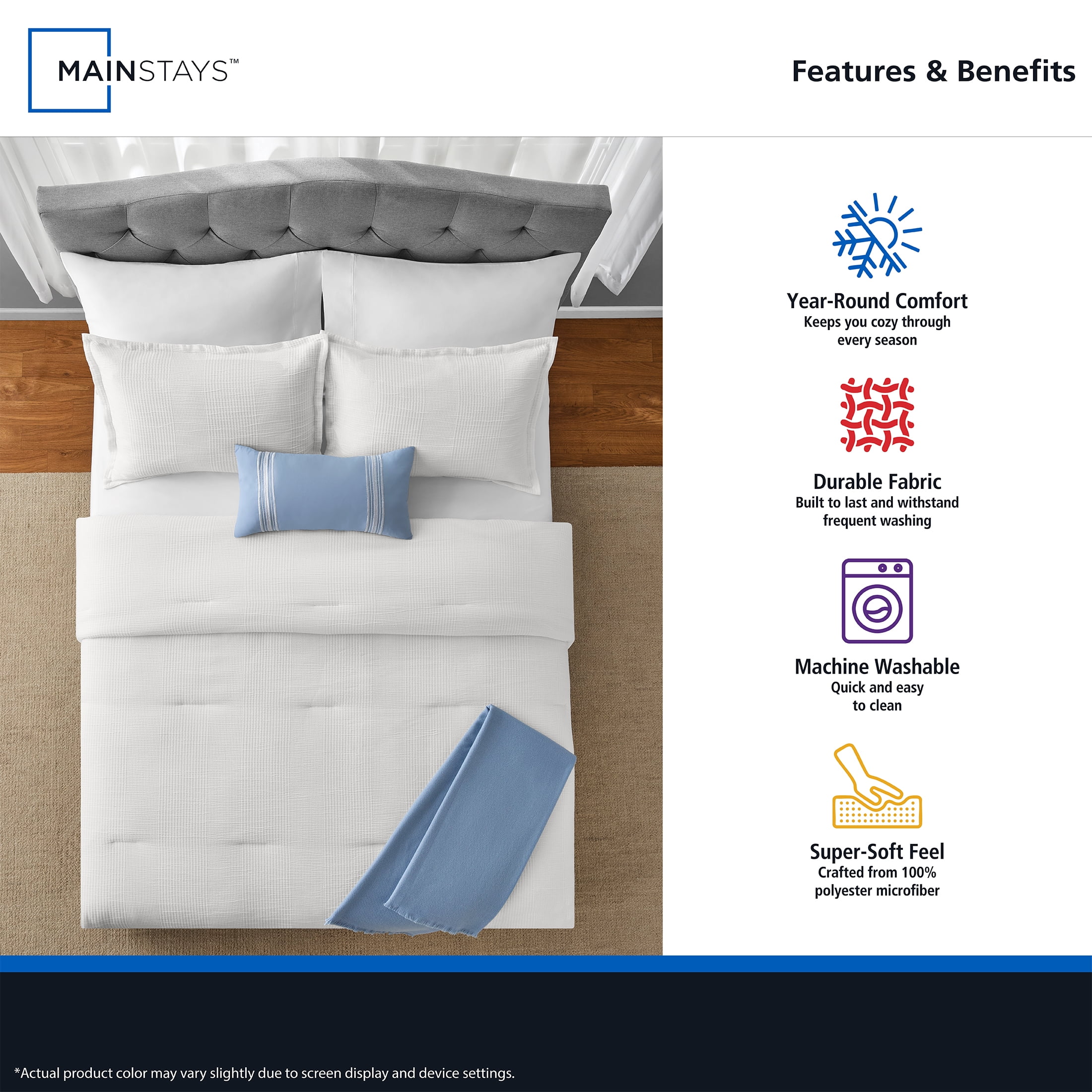 Mainstays Tonal 4-Piece White Stripe Matelasse Comforter Set, Twin/Twin XL