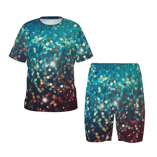 Balery Colorful Rainbow Glitter Conjunto de Pijama Infantil de Manga Corta con Estampado – Ropa de Dormir de Algodón Suave-Medium