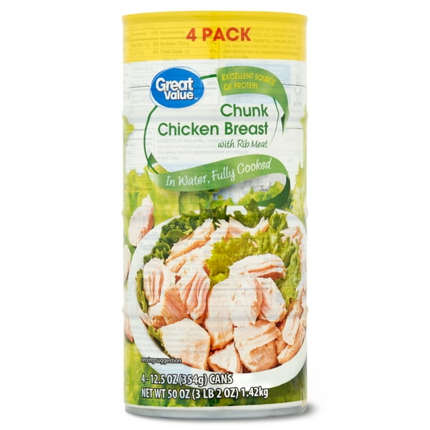 (4 Cans) Great Value Chunk Chicken Breast, 12.5 oz
