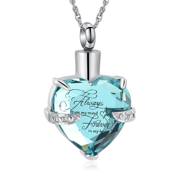Forever in My Heart-Birthstone Heart Cremation Necklace Heart Urn Necklace for Ashes for Women Gilr's Memorial Pendant Birthstone Urn Necklace