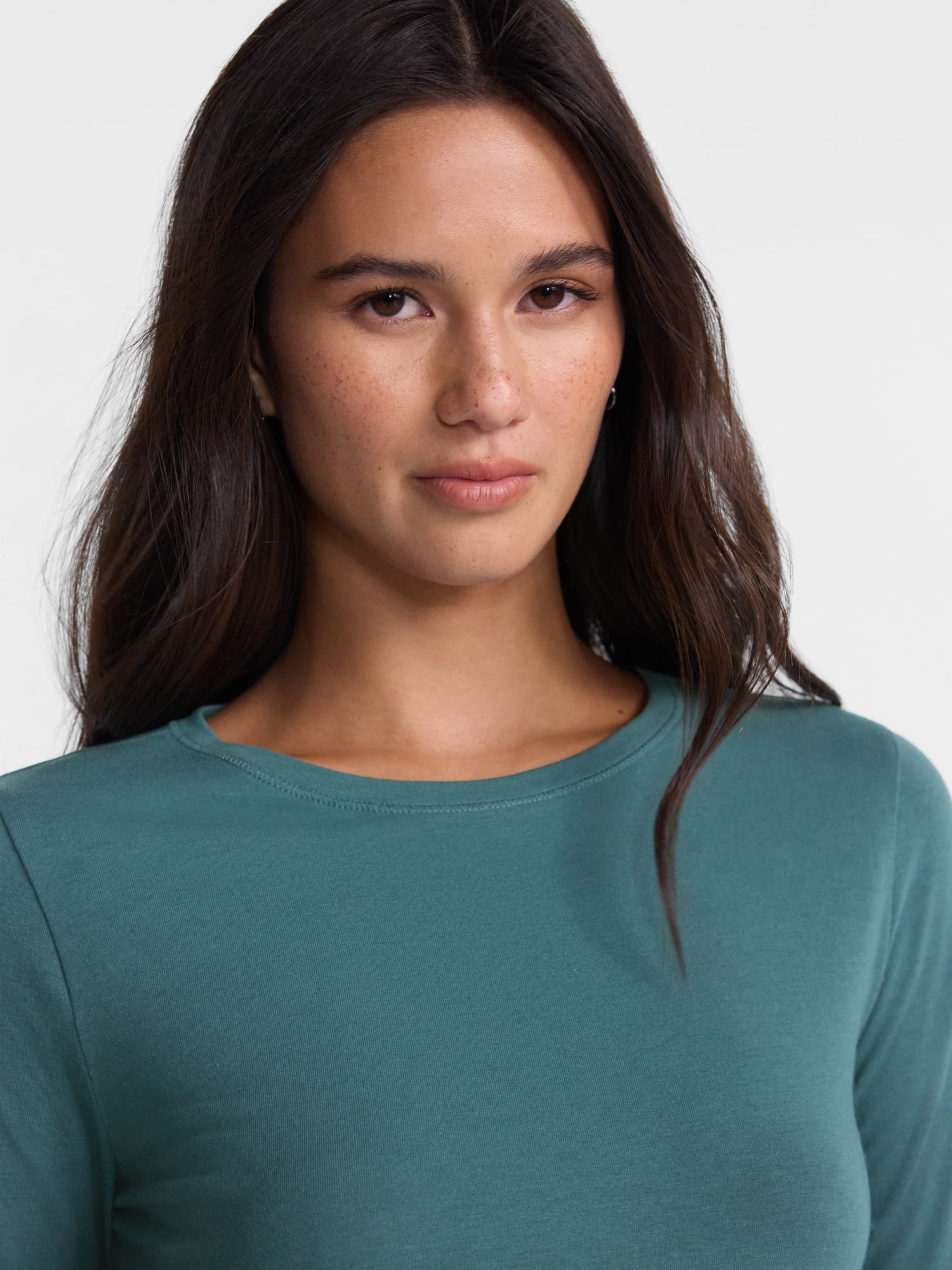 No Boundaries Crewneck Tee with Long Sleeves, Women's XXS-XXL