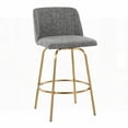 thumbnail image 3 of Grey Noise Fabric 26" Contemporary Fixed-Height Counter Stools with Gold Metal & Round Footrest by LumiSource - Set of 2, 3 of 5