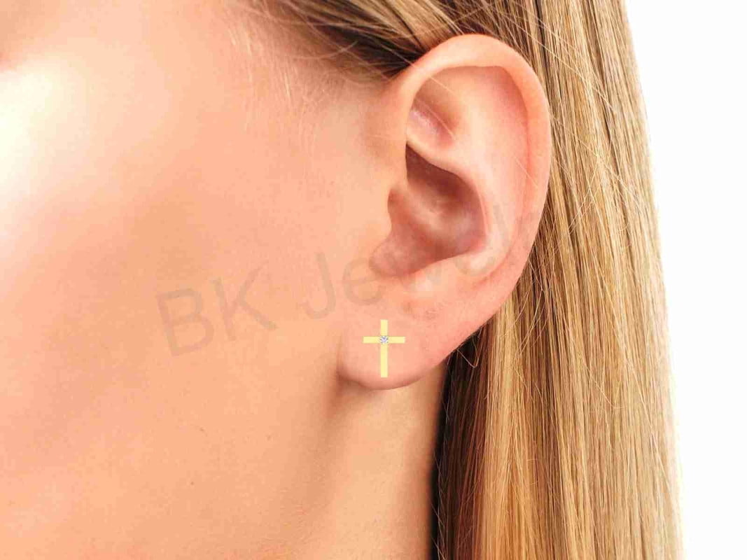 Cross Stud Earrings For Women's In 14K Rose Gold Over 925 Sterling Silver Screw Back Earrings Gift For Wife