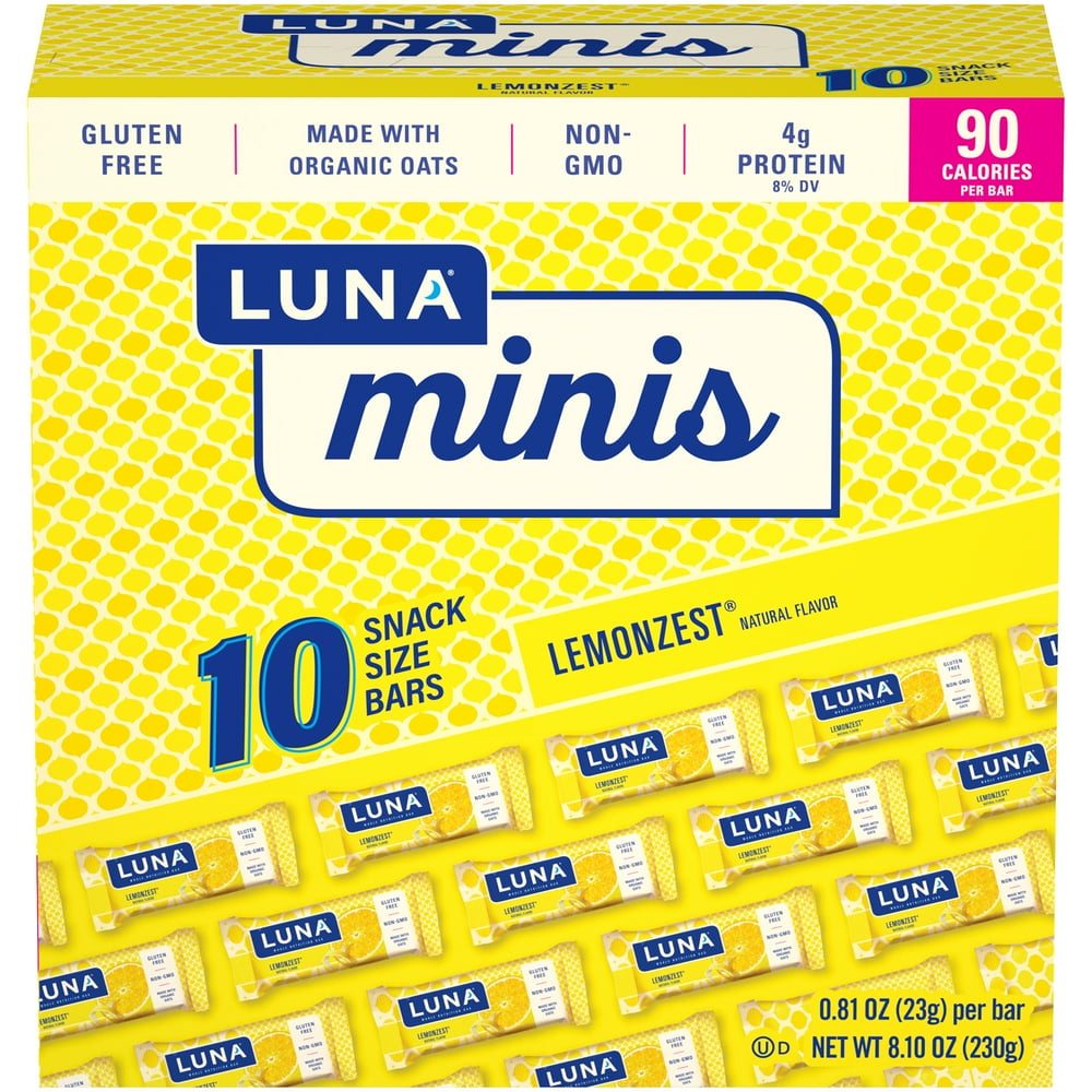 LUNA BAR Minis Snack Bars, Gluten Free, Lemon Zest Flavor, 10 Ct, .81