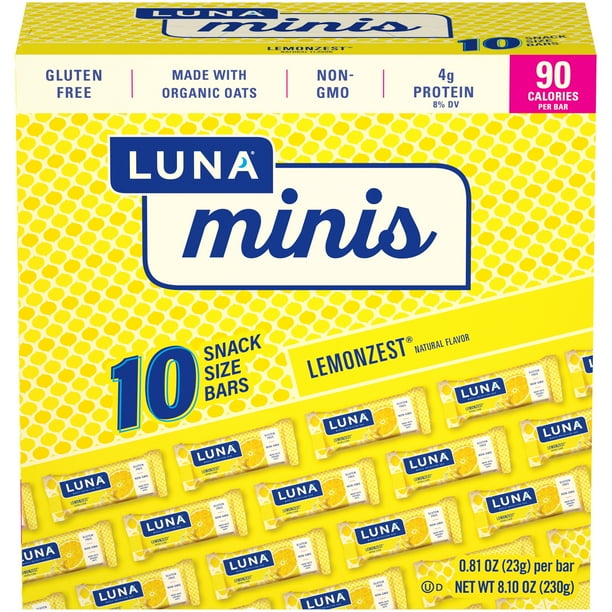 LUNA BAR Minis Snack Bars, Gluten Free, Lemon Zest Flavor, 10 Ct, .81