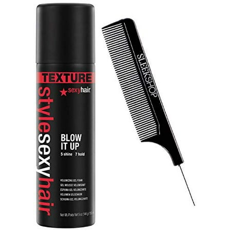 Style Sexy Hair BLOW IT UP Volumizing Gel Foam, TEXTURE, 5 Shine, 7 Hold (with Sleek Steel Pin Tail Comb) Cream (5 oz / 150