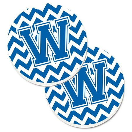 

Letter W Chevron Blue & White Set of 2 Cup Holder Car Coaster