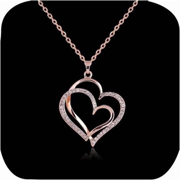 Infinity Double Heart Pendant Necklace for Women Rose Gold Plated Simulated Diamond Crystals Cubic zirconia Love Heart Necklace Cute Dainty Love Pendant Anniversary Birthday Gift for Wife Mom
