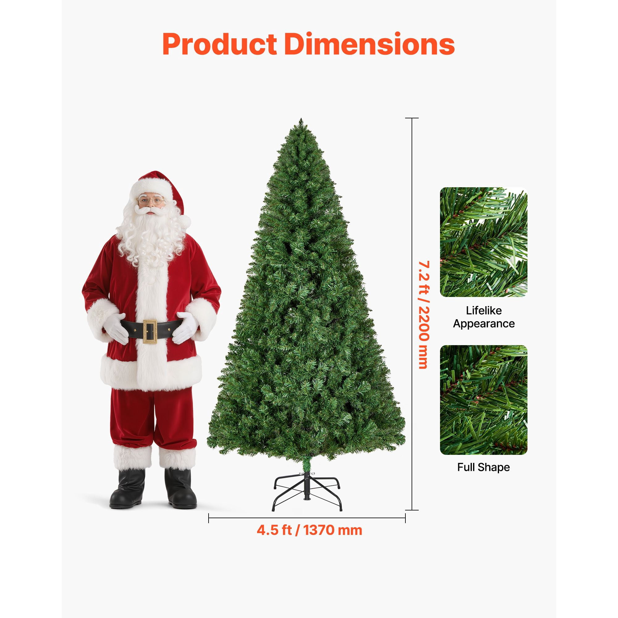 Christmas Tree, 7.2ft Artificial Xmas Tree, Full Holiday Decor Trees with 1346 Branch Tips & Sturdy Metal Base for Home Party Office Decoration