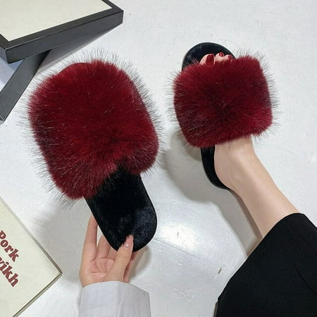 

CoCopeaunt New Arrival Girl Luxury Fluffy Fur Slippers Ladies Indoor Warm Furry Fur Flip Flops Women Amazing Plush Fur Slides Wholesale Hot