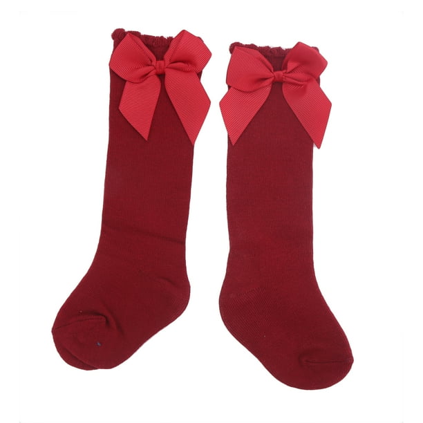 Calcetines hasta la rodilla suaves y elegantes para niñas y bebés, con lazo (rojos)