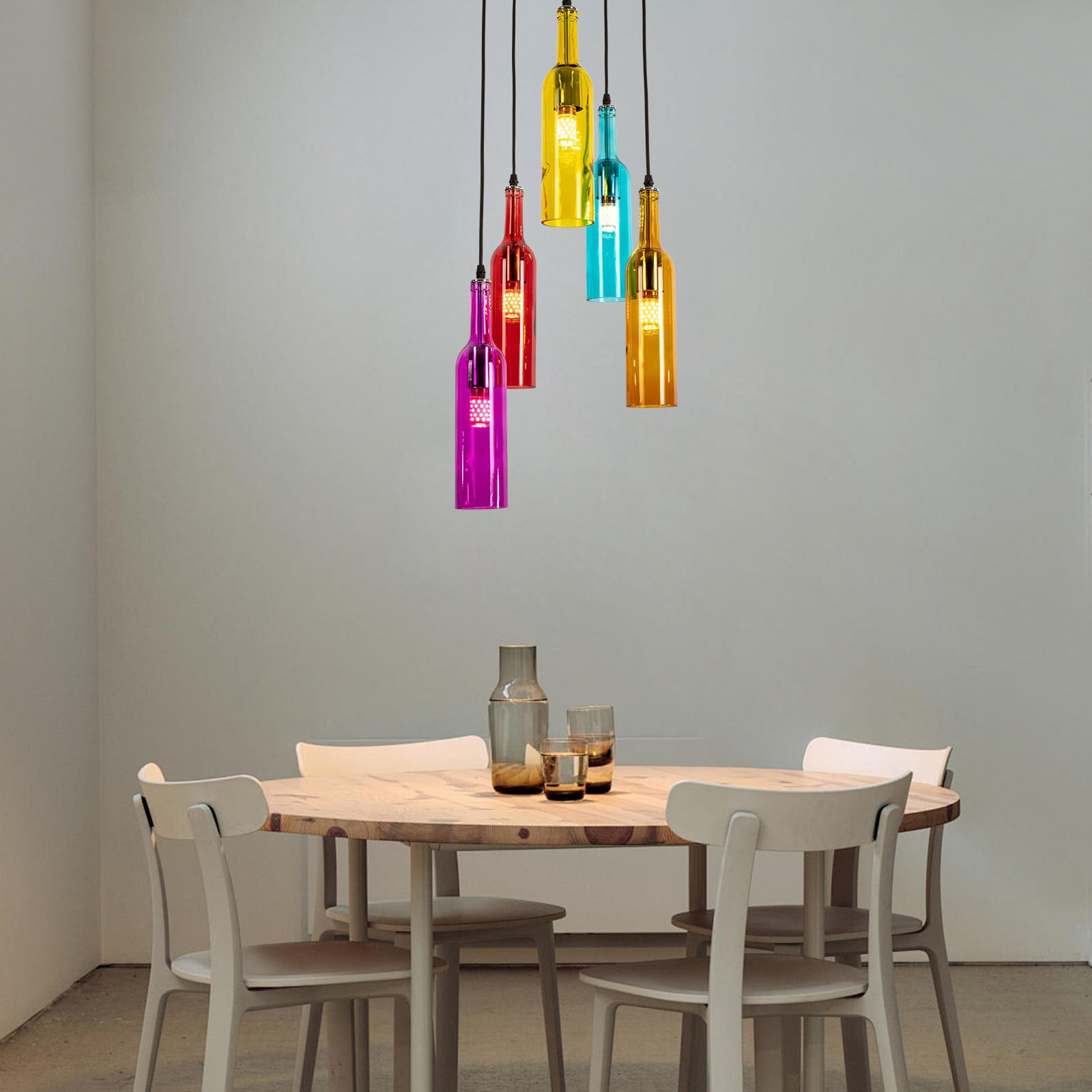Dining Room Chandelier, Colorful Beer Bottle Decorative Chandelier, 5 Heads Glass Chandelier