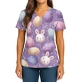 thumbnail image 4 of Garbnen S-5XL Women's Scrubs Tops Easter Bunny Print Rabbit Nursing Uniforms Spring Short Sleeve V Neck Holiday Women's Work Shirts with Pocket, 4 of 4