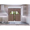 thumbnail image 2 of Gorgeous Home Linen Short Window Treatment Kitchen Curtain Voile Sheer Rod Pocket Light filtering 2 Tier panels and Matching Swag Valance Brown Color 3pc Set, 2 of 5