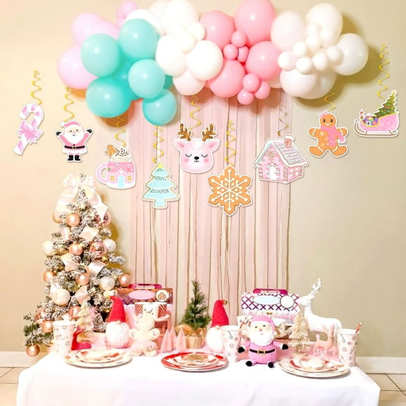 Pink Candy Christmas Spiral Ornaments 18PCS - Pastel Pink Mint Green Cute Cartoon Design for Holiday Party Decor