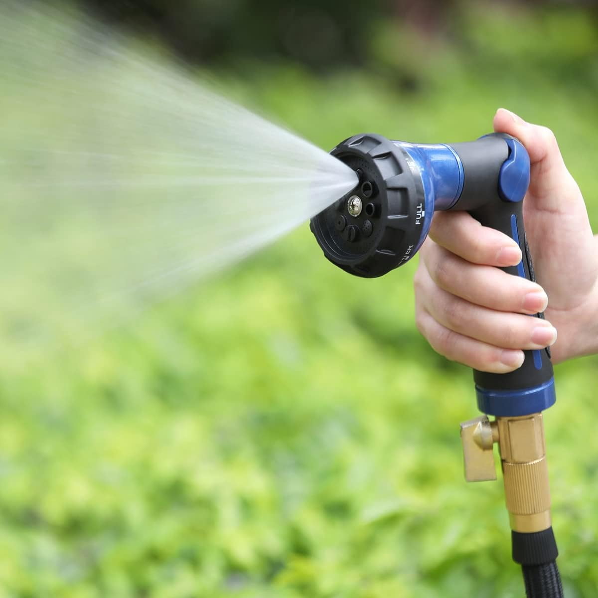 FANHAO Garden Hose Nozzle with Thumb Control, 100% Heavy Duty Metal Watering Nozzle 8 Spray Patterns