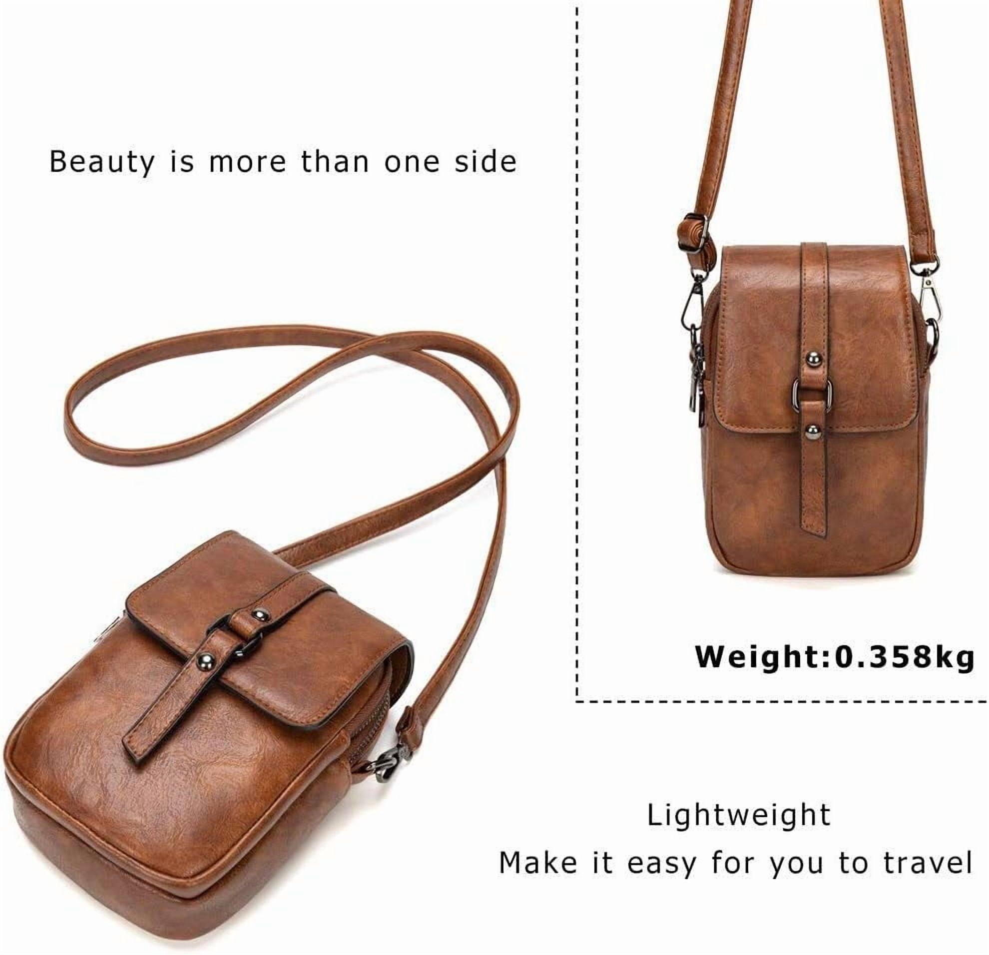Kwuty Vintage Crossbody Phone Bag for Women, Small PU Leather Shoulder Purse and Handbag with Tassel&Rivet Decoration