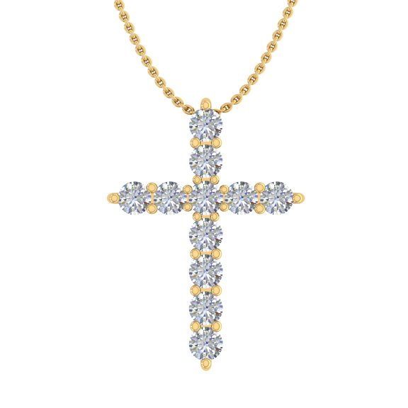 1/2 Carat Diamond Cross Pendant Necklace in 14K Yellow Gold - IGI Certified (Silver Chain Included)