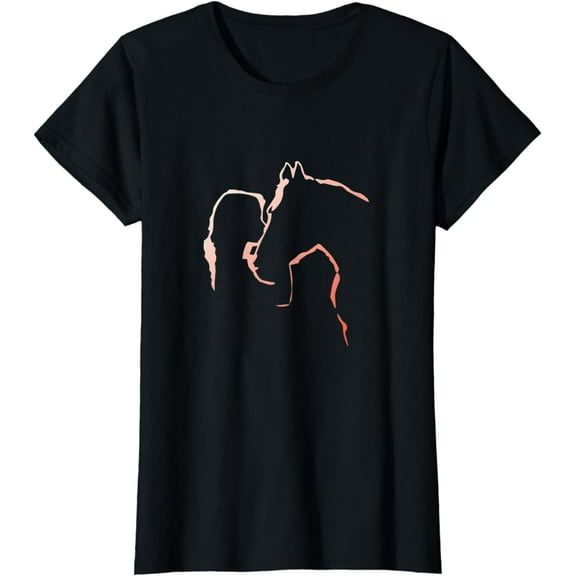 A Girl with Her Horse | Little Girl Kissing Horse Silhouette T-Shirt