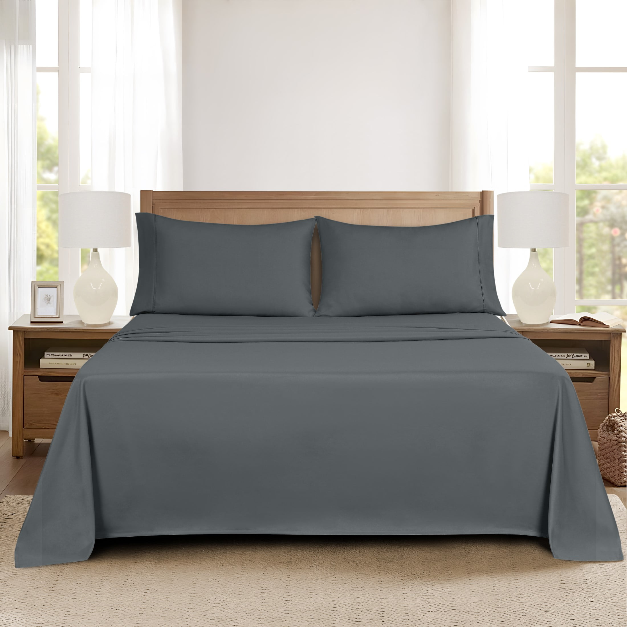 Mainstays Super Soft Brushed Microfiber Bed Sheet Set, Soothing Gray, Queen, 4 Piece