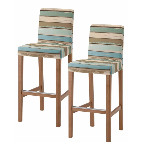 Green Blue Brown Farmhouse Bar Stool Covers Set of 2, Vintage Wood Stretch Washable Bar Chair Covers with Backs, Removable Pub Counter Height Chair Cover for Kitchen Dining Room Cafe