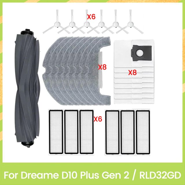 Kit de 29 Accesorios para Aspiradora para D10 Plus Gen 2/RLD32GD: Cepillo Lateral Principal, Filtro, Bolsa para Polvo, Paño de Fregona.