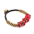 thumbnail image 2 of Surfer Inspired Red Coral & Brass Beads Cluster with Bell Toggle Bracelet, 2 of 4