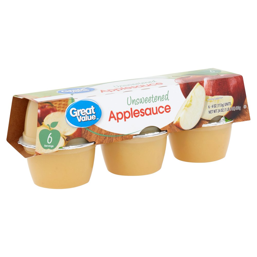 Great Value Unsweetened Applesauce, 4 oz, 6 count