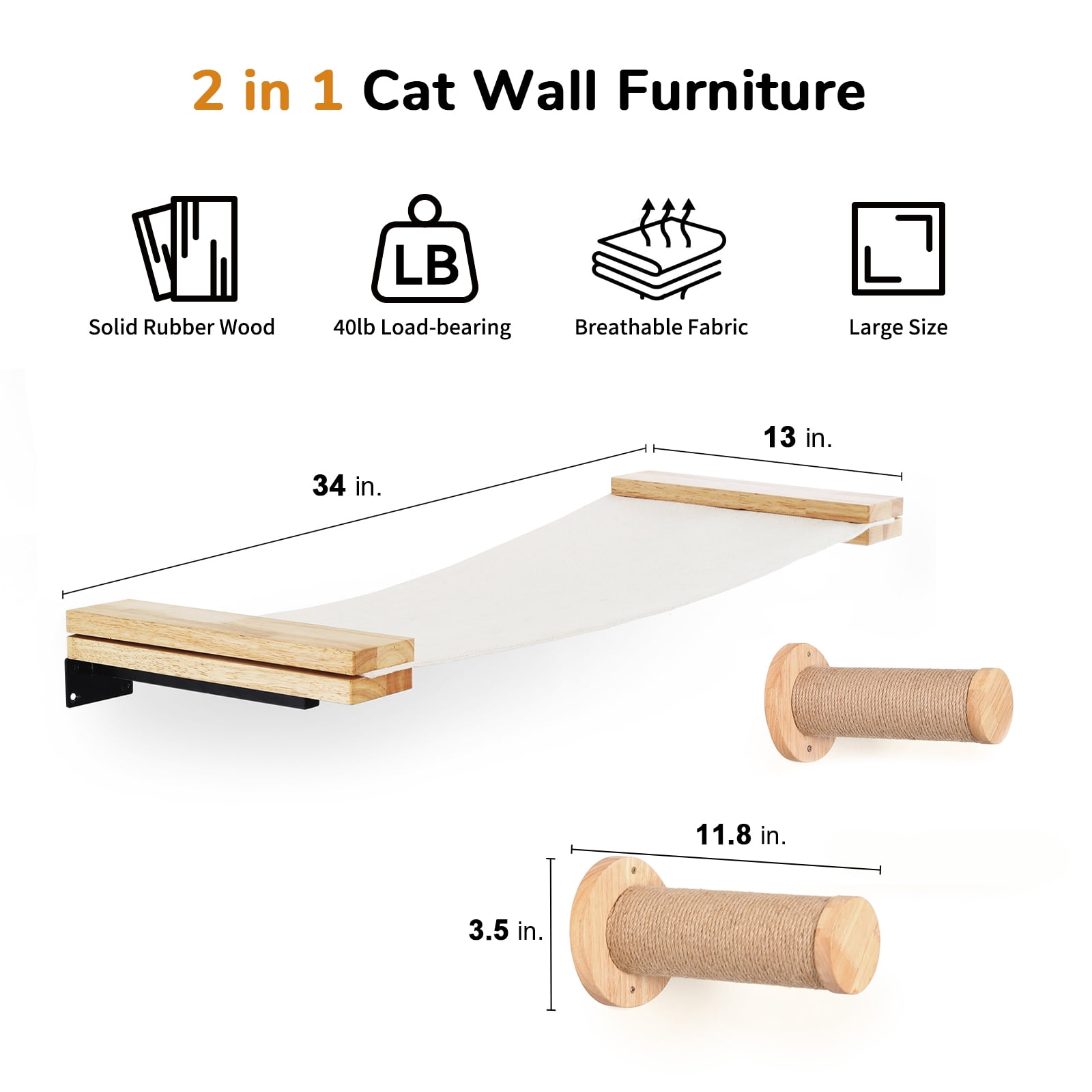 FUKUMARU Cat Shelves Set, 3 Count, Cat Wall Perch with Hammock, up to 30lb
