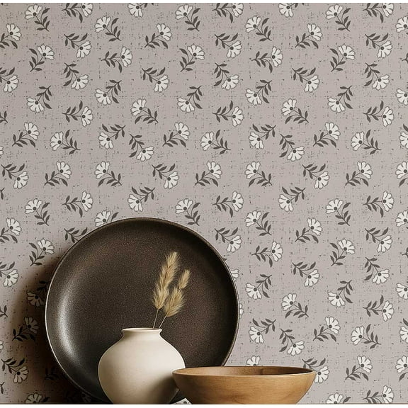 S4Sassy Mini Floral Wallpaper - Asian Style Wall Covering, 25" X 120" Self-Adhesive Plain Vinyl Wallpaper, Decorative Wallwrap, Easy Diy Wall Covering For Bedroom, Living Room, Living Spaces - Gray