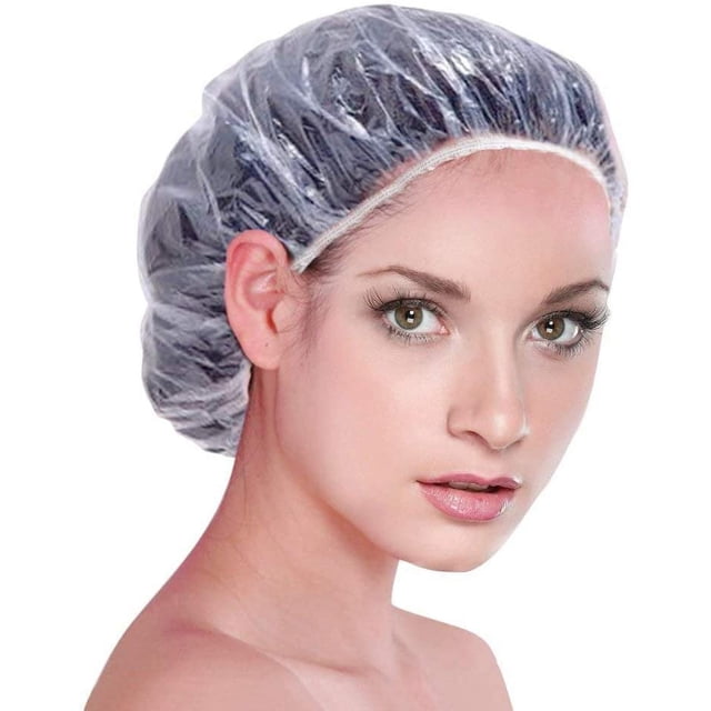 100 gorros de ducha desechables de plástico transparente, impermeables, para baño, spa, uso doméstico, hotel y peluquería