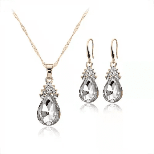 Juego De Collar Y Aretes Con Diamantes Plateado Malubero Malu1759