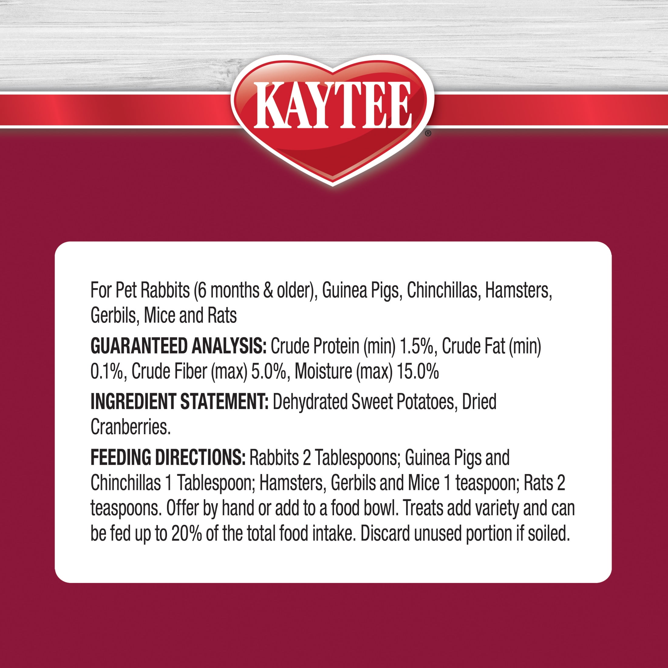 (3 pack) Kaytee Natural Dry Snack for Small Animals, Sweet Potato & Cranberry Treat or Topper, 3 oz