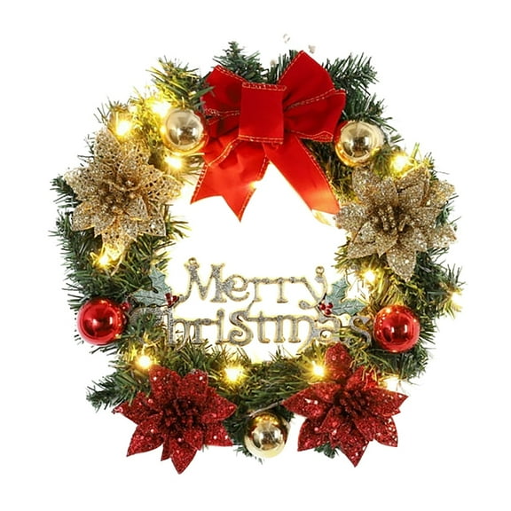 MOUDUO Home Essentials Christmas Wreath with Remote LED String Lights Prelit Xmas Door Wreath Artificial Garland Battery Operated Lights Ornaments Decorations Home Ornament (Red)