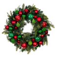 thumbnail image 1 of [30 Inch Artificial Christmas Wreath] - Christmas Cheer Collection - Red and Green Decoration - Pre Lit with 50 Warm Clear Colored LED Mini Lights - includes Remote Controlled Battery Powered Timer, 1 of 4