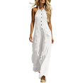 thumbnail image 2 of Women's Linen Jumpsuit, V-Neck Front Clasp Sleeveless, Breathable One-Piece Pants For Spring & Summer Vacation White XL, 2 of 4