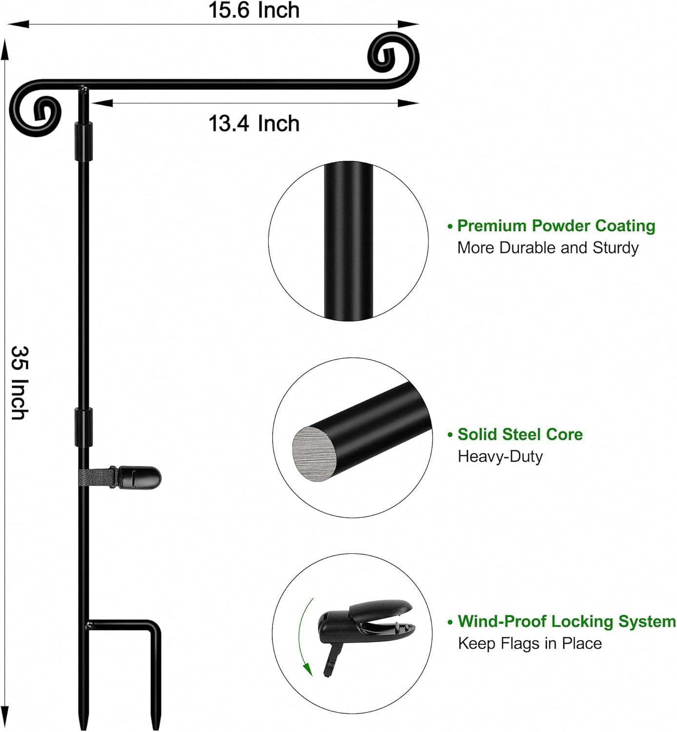 Garden Flag Stand,Sturdy Holder Pole for Outside House,Yard Flags with one Tiger Clip,Yard Banner Holiday Decorations Outdoor Lawn