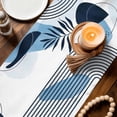 thumbnail image 3 of Blue Bohogeometric Table Runner - 120 Inch Long Bohemia Ethnic Abstract Lines Leaf Cotton and Linen Blended Dress Scarves Farmhouse Table Runner for Kitchen Dining, Coffee Table, 13" x 120", 3 of 8