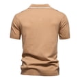 thumbnail image 3 of Stripe Knit T-Shirt Men's Dressy Casual Short Sleeve Button Collared Tee Tops Slim Fitting Vacation Casual Daily Wear Khaki S, 3 of 8