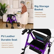 Walkers for Seniors with Seat Adjustable Rollator Walker with 8 Wheels, 300 lbs Capacity, Foldable Rolling Walker(Purple)