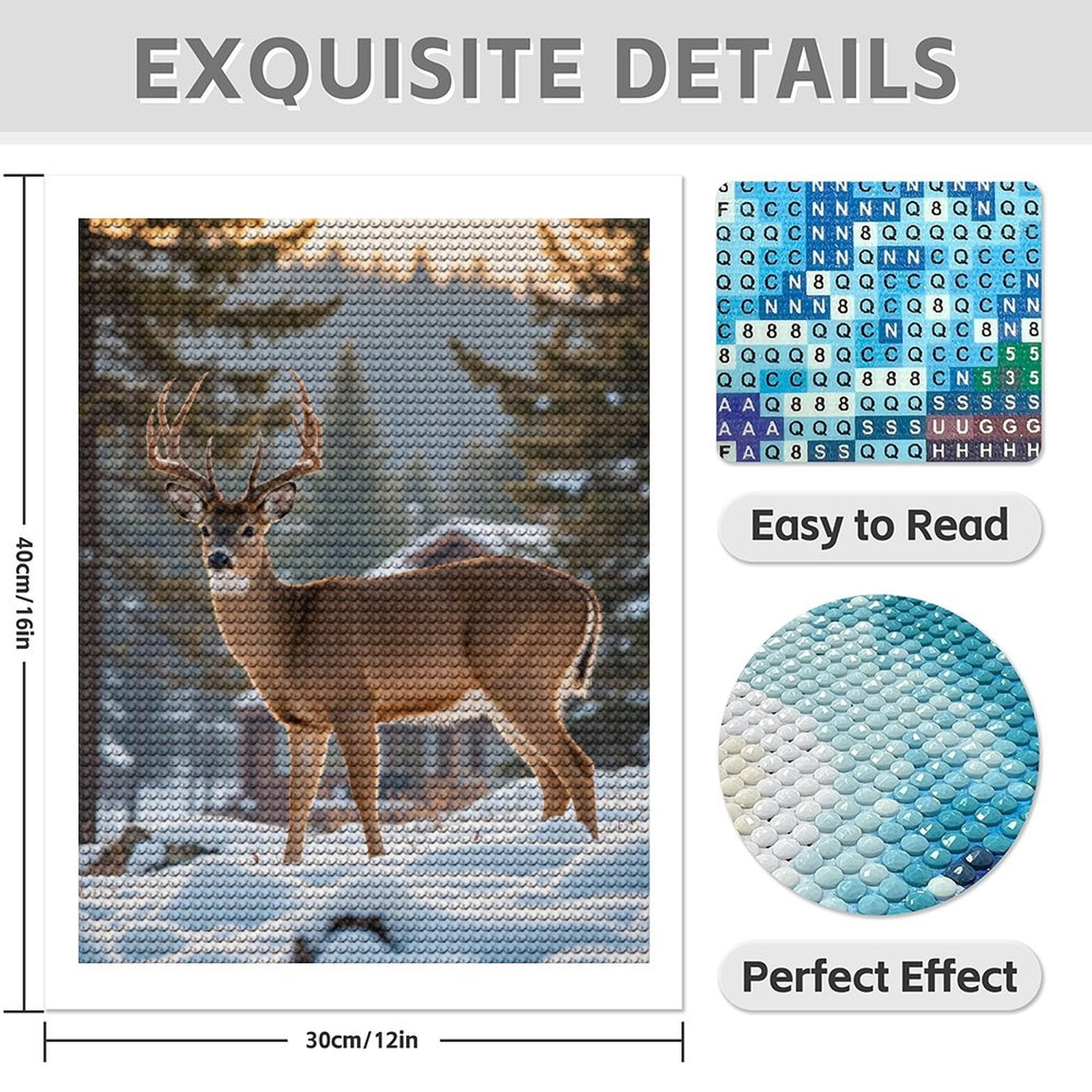 Diamond Art Kits for Adults - 5d Deer In Winter Woodland Scene Diamond Painting for Adults, Diamond Art for Adults Beginners, Diamond Painting Kits for Adults for Home Wall Decor