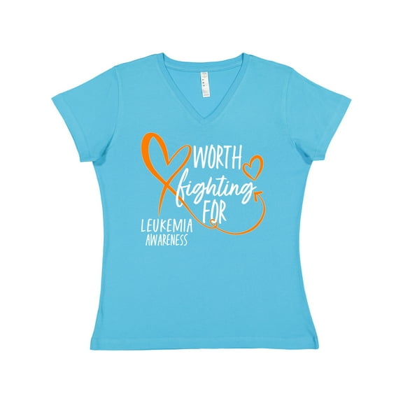 Inktastic Worth Fighting for Leukemia Awareness Orange Heart Women's V-Neck T-Shirt