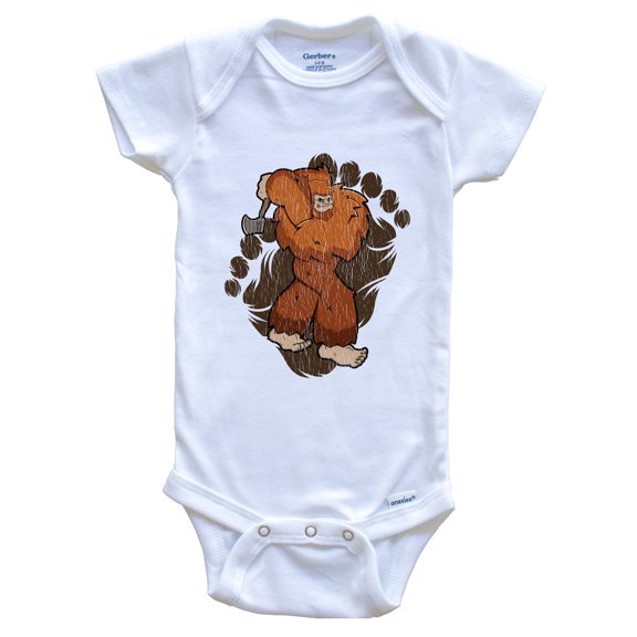 Bigfoot Axe Throwing Baby Bodysuit - Sasquatch Throwing Axe Baby Bodysuit, 0-3 months white